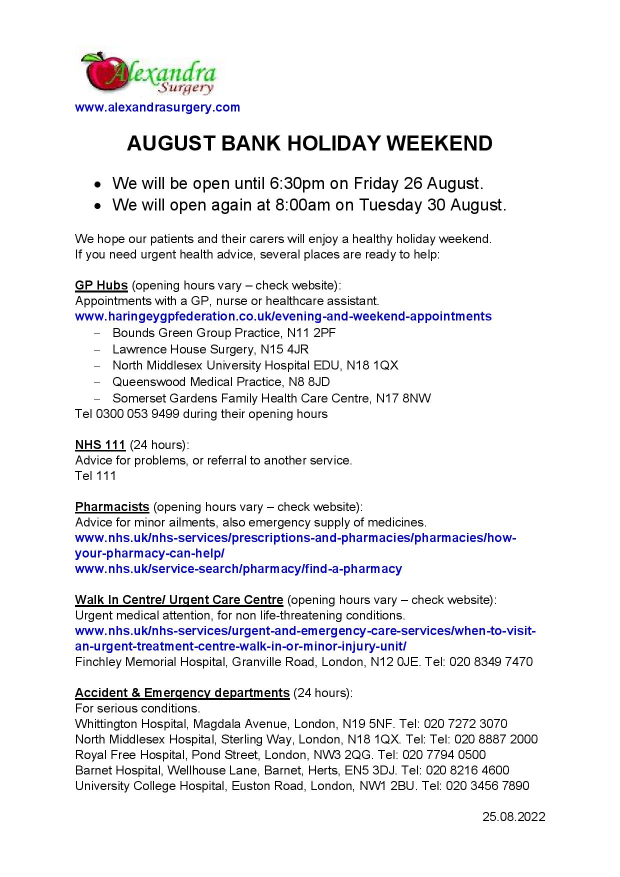 August bank holiday weekend